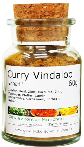 Curry Vindaloo Vindalu 60g im Glas - Scharfe Indische Gewürzmischung mit Senf & Zimt für Fleisch...