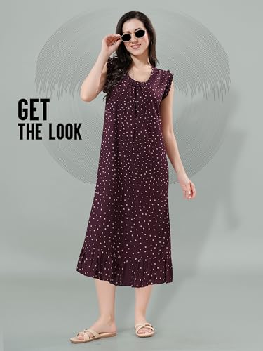 Image of Women's Viscose Blend Comfort Short Nighty with Side Pockets | Soft Printed Short Night Dress for Everyday Wear | Easy to Wear (CS5001)