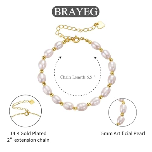 14K Gold Pearl Bracelet for Women, Dainty White Pearl Wedding Bracelet Gift4