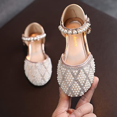 Girls' Sandals Crystal Single Sandals Girls Baby Shoes Bowknot Kids Infant Pearl Dancing Shoes Shoes Bling Shoes (Pink-a, 6.5 Toddler)2