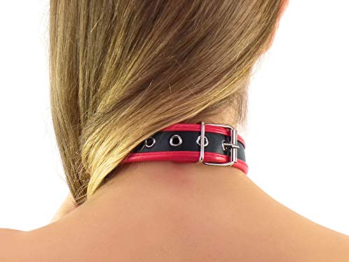 Halsfessel mit Ring der O schwarz rot Slave Halsband schmal Bondage Leder Style (rot-schwarz)