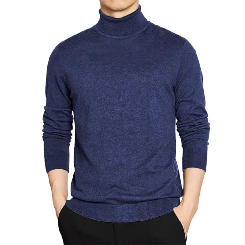 Men's Turtleneck Long Sleeve Sweater Pullover Solid Color Knitted Cardigan Warm Loose Top3