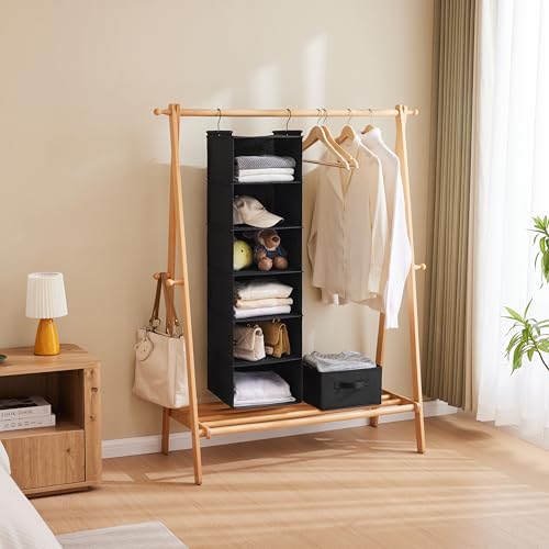 Image of MAX Houser 6 Tier Shelf Hanging Closet Organizer, Closet Hanging Shelf with 2 Sturdy Hooks for Storage, Foldable (Black)