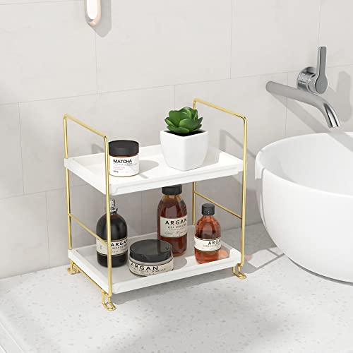 FSyueyun-2-Tier-Makeup-Shelf-Organizer-Kitchen-Spice-Rack-or-Bathroom-Countertop-Organizer-Vanity-Bedroom-Storage-Tray-Gold