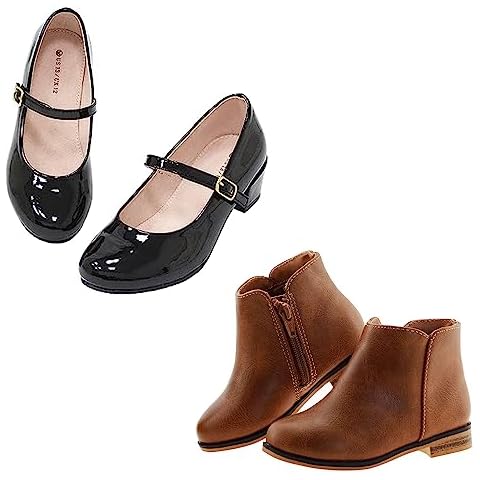 LseLom Girls Dress Shoes Mary Jane Shoes for Girls Low Heel Princess Shoes Girls Boots Ankle Boots for Girls with Zipper Cover