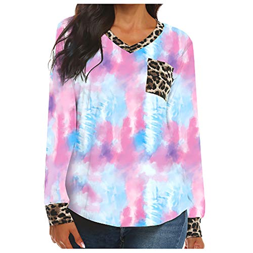 Camiseta feminina, moletons com gola redonda, camisas casuais de patchwork de leopardo, sexy, dégrad