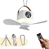 Chaoxingjie Battery Operated Ceiling Fan&desktop fan 11' PortableCamping RV Tent Fan with Light & Remote - Hanging & desktop Rechargeable Remote Fans for Gazebo Patio Canopy BeachDormitory Bedroom