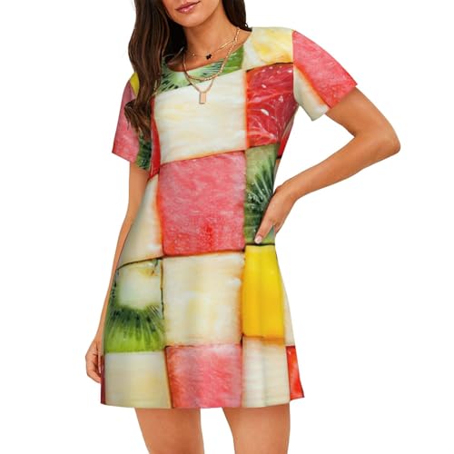 Chemise de nuit pastèque Kiwi légère contre la chaleur manches courtes femme
