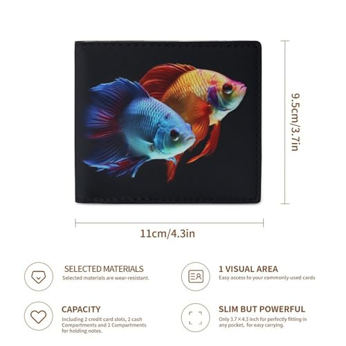 Colorful Fish Wallet Elegant Leather Wallets with ID Window & 2 Card Slots, Slim Bifold Wallet for Men Women3