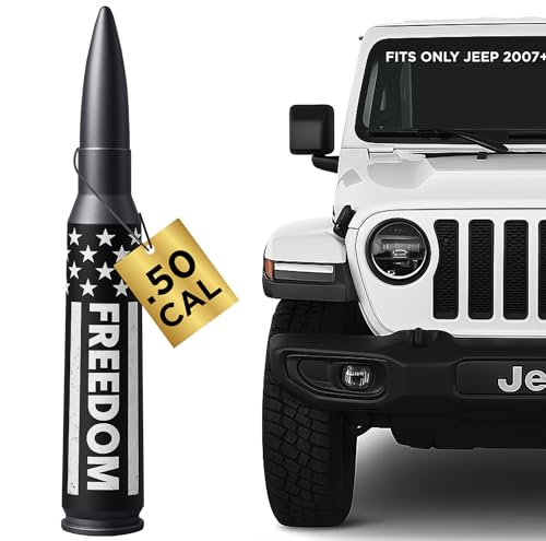 Image of 50 Cal Badass Bullet Antenna Fits Jeep Wrangler JK & JL from (2007 for Jeep Wrangler & Gladiator Accessories - Car Wash Safe & Anti Thelf Design - Ditch The Whip & Upgrade Your Jeep
