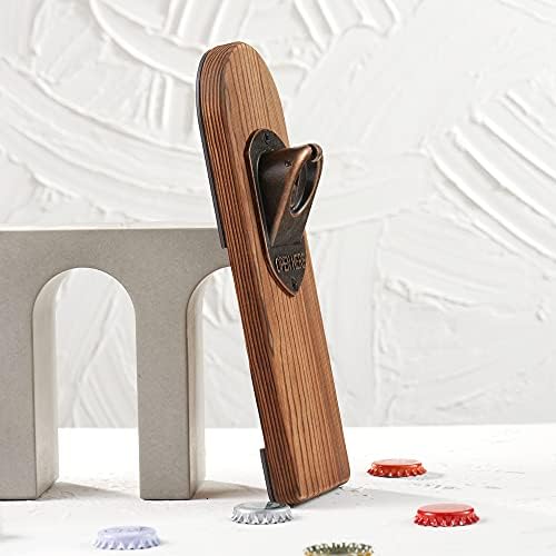 Arola Magnetic Traceless Bottle Opener, Removable Wooden Wall Mounted Opener with Magnetic Bottle Cap Catcher Collector, Gift for Bottle Cap Collectors, Use as Home Kitchen Yard Bar Decoration.