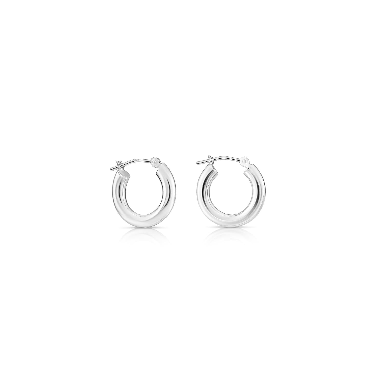 14K White Gold Classic Chunky Hoop Earrings, Solid White Gold Chunky and Lightweight Shiny Hoops, 3mm Tube Thickness