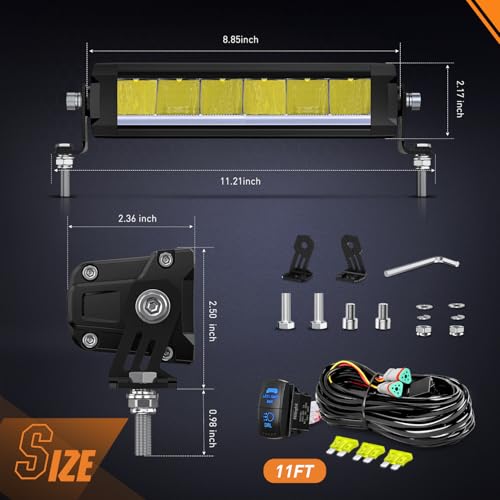 Image of Nilight LED Light Bar with Amber DRL 2 PCS 30 W 9 Inch Single Row Lights