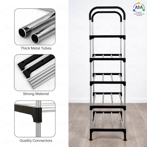 Image of ADA Premium Multipurpose Shoe Rack | 5-Tier Shoe Storage Organizer, Compact Space Saver, Sturdy & Durable Rack for Entryway, Living Room, Bedroom & Closet - Black & Grey