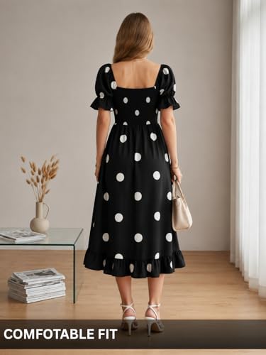 Image of Leriya Fashion Dress for Women | Western Square Neck One Piece Dress for Woman midi | Casual Summer Dresses for Beach & Stylish Party Outifits Puff Sleeve