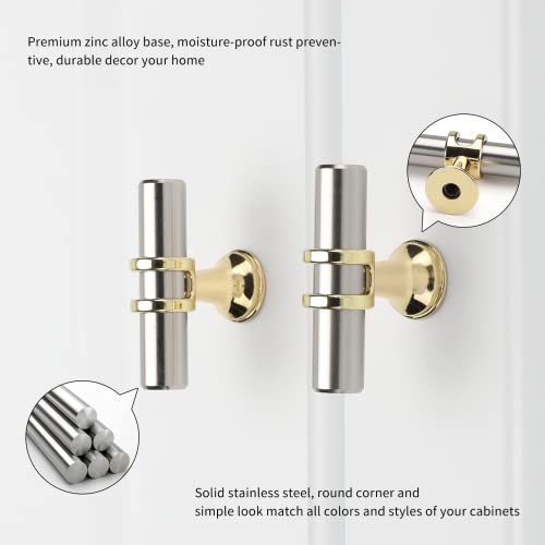 Haliwu 10 Pack Brushed Nickel Cabinet Knobs, Gold Cabinet Knobs Kitchen Handles Gold Kitchen Hardware, Single Hole Pulls T Bar Pulls - Thumbnail 2