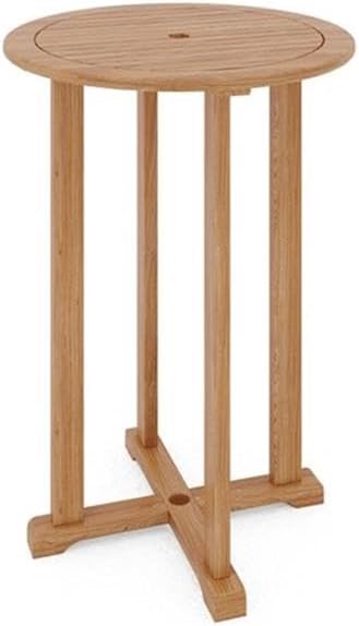 Pemberly Row Teak Outdoor Bar Height Bistro Table, 32 in x 32 in x 41.75 in, Premium Teak, Hand-Sanded Finish, Umbrella Hole, Slated Top, Durable Patio Furniture for Balcony or Pool