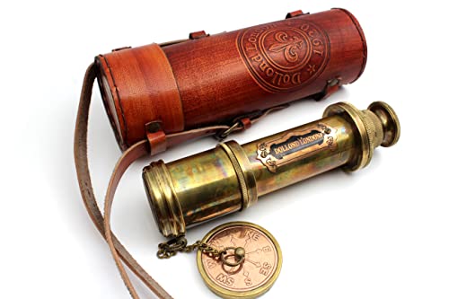 OCEAN REPLICAS 16 Inch Antique Commando Spyglass Telescope Replica – Nautical Brass Spyglass with Leather Box – Vintage Pirate Telescope Gift for Mariners & Collectors