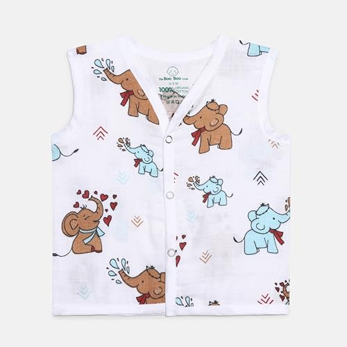 Image of The Boo Boo Club Organic Cotton Baby Jhabla | Pack of 4 Sleeveless Jabla | Newborn Infant Summer Wear | Soft & Breathable Muslin Fabric | Easy Button Closure Vest | White