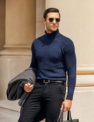 Pull à col roulé homme noir hiver COOFANDY pull chaud coupe ajustée couleur unie S - 4