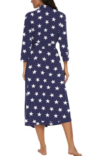 Image of VINTATRE Robes for Women Long Knit Bathrobe XS-4XL | 3 /4 Sleeve Bathrobes with Pockets, Stretchy and Lightweight Fabric, Inner Tie and Fixed Outer Matching Belt, Mid Calf Length