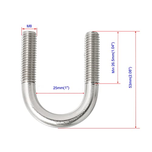 Image of Round U-Bolts 0.98inch(25mm) Inner Width M8 Thread 304 Stainless Steel Silver with Plates Nuts Flat Washers for CarRVTrailer Bumper, 2Pcs, M8x25mm