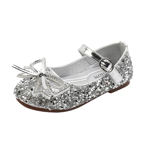 Girls Silver Dress Shoes Wedding Party Heel Mary Jane Princess Bow Shoes Crystal Shoes
