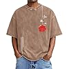 Men's Shirt Men's T-Shirt with Distressed Graphic Print Washed Casual Fashion for Leisure, khaki, M #2
