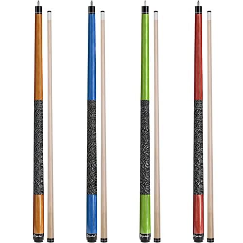 Billiard Pool Cue Sticks Set of 4, 18 19 20 21 oz Pool Cues 58 Inch, 2-Piece House Bar Pool Table Sticks for Men Women Purple+Blue+Red+Brown