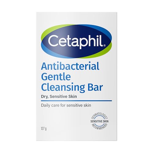 Cetaphil Antibacterial Bar | Deep Cleansing Face and Body | Dry to Normal Sensitive Skin | Soap & Fragrance Free Hypoallergenic Removes Makeup | Men & Women | 127g | Dermatologist Recommended