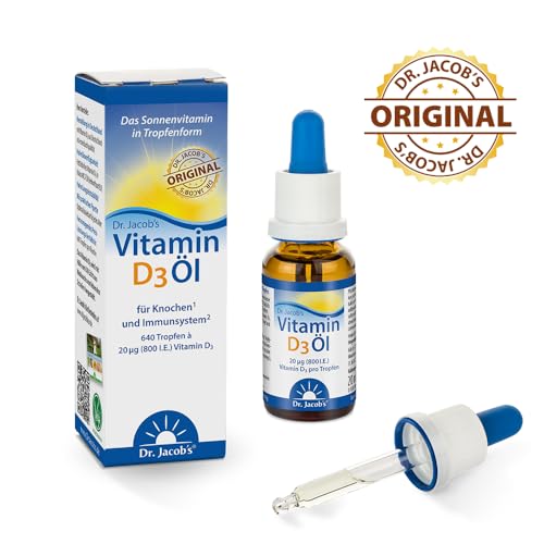 Dr Jacob's Vitamin D3 Öl Tropfen 800 IE I ideal dosierbar für die ganze Familie auch Kleinkinder I für Immunsystem, Muskeln und Knochen¹ I Apotheken-Qualität I hohe Bioverfügbarkeit 20 ml 640 Tropfen