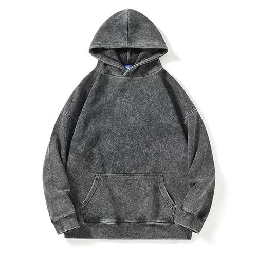 Ymosrh Men's Washed Hoodie Oversized Hooded Sweatshirt Acid Wash Cotton Baggy Streetwear Sweatshirts Workout Hoodies2