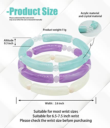 Hrwzs Acrylic Bamboo Tube Bangle Bracelets Set For Women, Colorful Chunky Curved Tube With Faceted Beads Stretch Friendship Bracelets Gift For Women Grils #TOP1