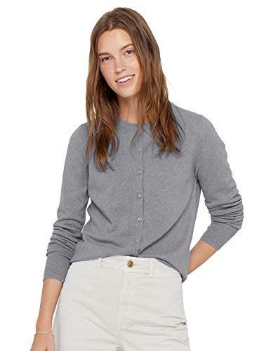 State Cashmere Button Front Crewneck Sweater - Long Sleeve Cardigan for Women Made with 100% Pure Cashmere Sourced from Inner Mongolia Goats - Soft, Lightweight & Versatile - (Pale Charcoal, Small)