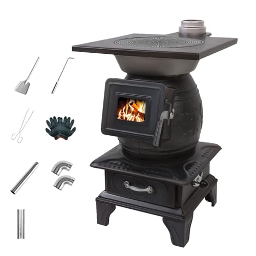 Indoor Wood-Burning Heating Stove, Small Cast Iron Stove for Cabin Hea