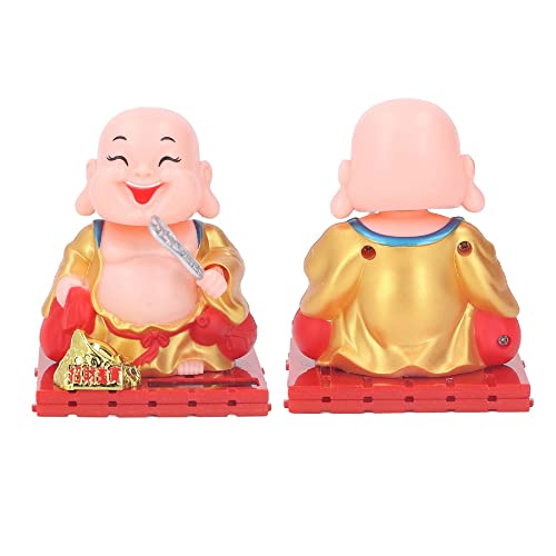 Image of AUGEN Small Buddhist Monk Solar Ornaments, Automatic Nodding Lucky Meaning Light Energy Sensing Eco Friendly Solar Buddhist Monk Statue Decoration for Home Car Dashboard (Pack of 1)(A, Gold)