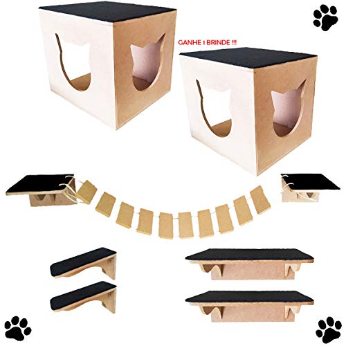 Kit Play Nicho de Gato Mdf Crú Cat 7 Peças Prateleira Degraus Toca C21