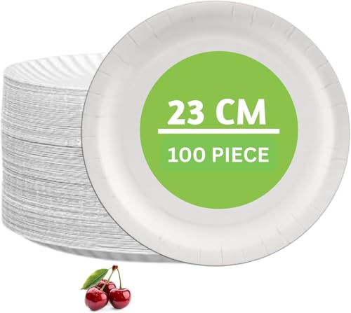 Astro Maison 100 Pack Paper Plates 9 inch | Heavy Duty Biodegradable Disposable Plates for Parties, BBQs, Picnics | Strong Eco Friendly Compostable White Paper Plate | Leak Resistant & Microwave Safe