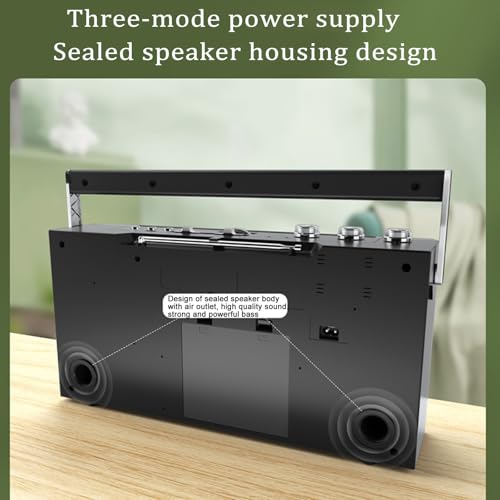 Reproductor de casetes Bluetooth, CD, radiocasete portátil, grabadora y reproductor de cintas, compatible con entrada SD/USB/TF, con conector para auriculares, alimentación por red eléctrica o pi