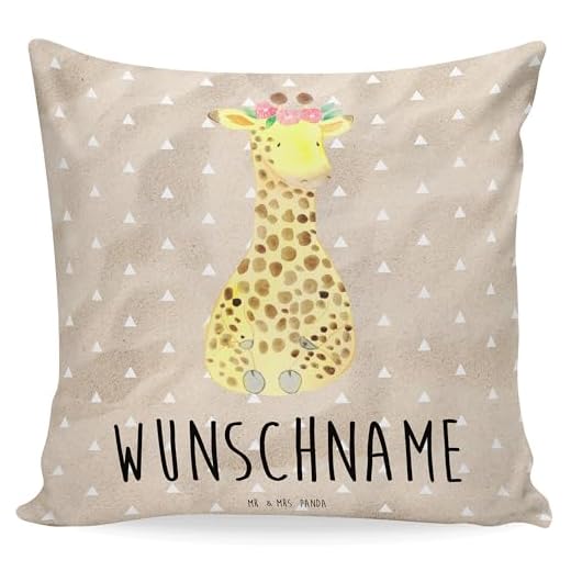 Print Royal Foto-Kissen Selbst gestalten (40 x 40 cm) - mit Foto individuell Bedruckt/aus 100% Polyester/Personalisierte Geschenk-Idee/Kopf-Kissen inkl. Füllung 5 Mr. & Mrs. Panda Personalisiertes Kissen Giraffe Blumenkranz - Personalisierte Geschenke, Wildtiere, Abenteurer, Kopfkissen, Bedrucken, Afrika,