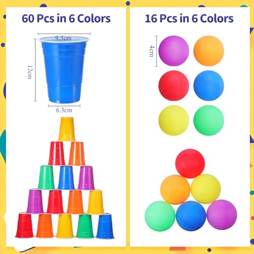Image of Qinyoung 76 Pcs Cups and Balls Game Set for Party, Plastic Flip Cup Stacking Game Colorful Reusable Table Tennis Ball Indoor Outdoor Toss Activity for Birthday Wedding Drinking Party(Rainbow Color)