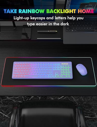 Image of Wireless Keyboard and Mouse Combo, RGB Backlit, Rechargeable & Light Up Letters, Full-Size, Soft Typing, Sleep Mode, 2.4GHz Quiet Keyboard Set for Mac, Windows, Laptop, PC, Trueque (Purple)