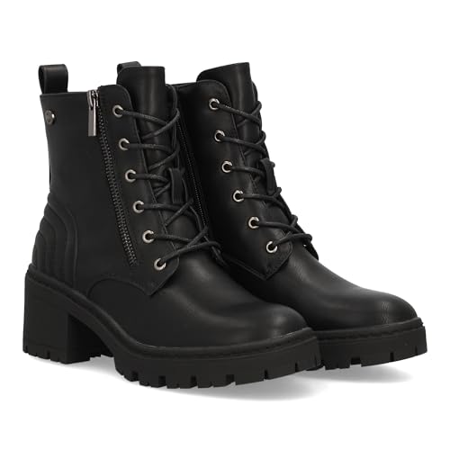 shoes&blues.es 97564 Botin de Mujer Estilo Militar con Cierre de Cordones y Cremallera Lateral Que facilita el Ajuste. Detalles Acolchados y Costuras Decorativas. Ideal Otono Invierno. Negro Talla 38