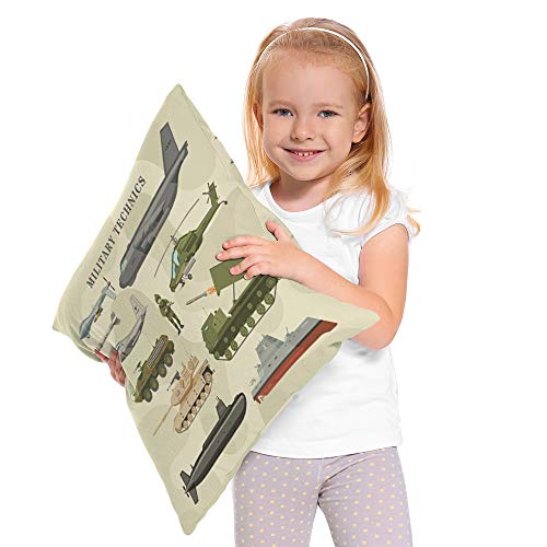 Ekobla Military Technics Throw Pillow Cover Camouflage Army Transport Plane Armored Tank Helicopter Submarine Durable Pillow Covers For Living Room Sofa Indoor Home Decor Cotton Linen 16X16 Inch #TOP1