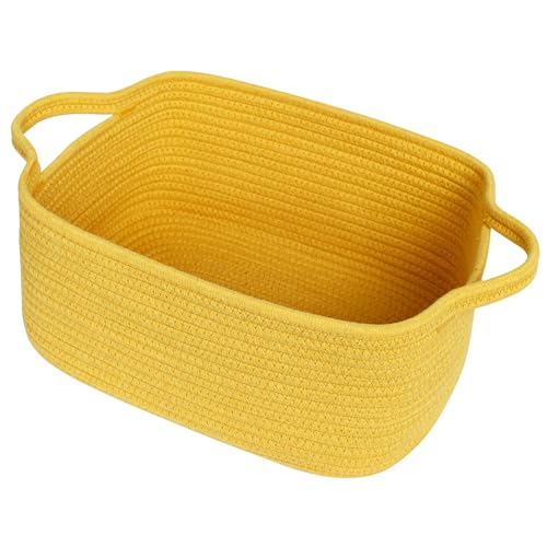 WILLITAT Cute Yellow Gift Basket Woven Baskets for Gifts Empty Cotton Rope Storage Bin for Organizing Cat Dog Toy Box Baby Nursery Organizer Wicker Easter Basket with Handle Yellow Room Decor