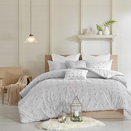 Urban Habitat Duvet Set 100% Cotton Jacquard, Tufts Accent, Shabby Chic All Season Cover For Comforter, Matching Shams, Decorative Pillows, King/California King (104 In X 92 In), Grey 7 Piece #TOP1