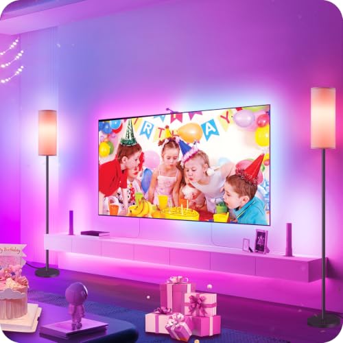 Image of 2 Pack Dimmable Pink Floor Lamps for Living Room with 2 Remotes and Foot Switch, Corner Floor Lamp, 64.4'' Standing Tall Lamp, 10W 900LM Bulb Included, 3000K-6500K, Linen Shade, FCC Listed P06LDP205W1