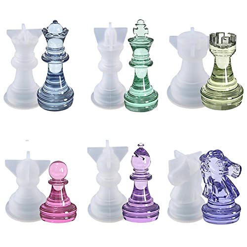 Pacote com 7 moldes de resina de xadrez, peças de xadrez internacionais de cristal 3D peças de xadre