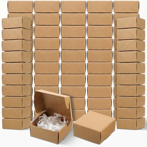 Meyeyaia 200 Pcs Small Cardboard Boxes - 2.16"x 2.16" x 0.98" Mini Gift Boxes, Brown Kraft Paper Packaging Box Foldable Shipping Box for Storage Crafts Jewelry Gifts