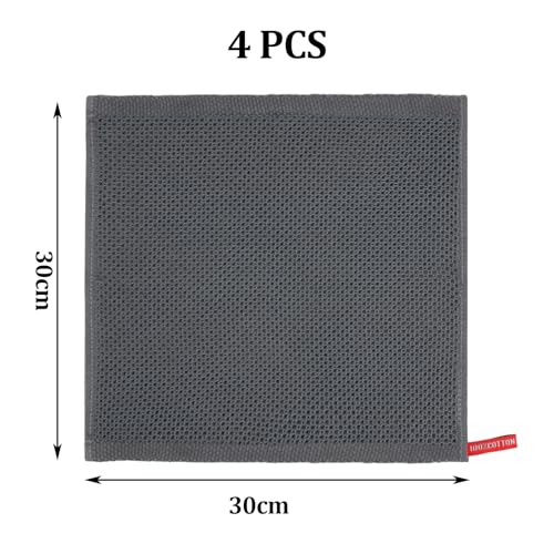 Set di 4 Strofinacci Cucina Cotone 30 x 30 cm,Stracci Cucina Cotone,Asciugamani Canovacci Cucina Super Assorbenti,Riutilizzabile e Ad Asciugatura Rapida Lavabili in Lavatrice (Grigio Scuro) - immagine 3